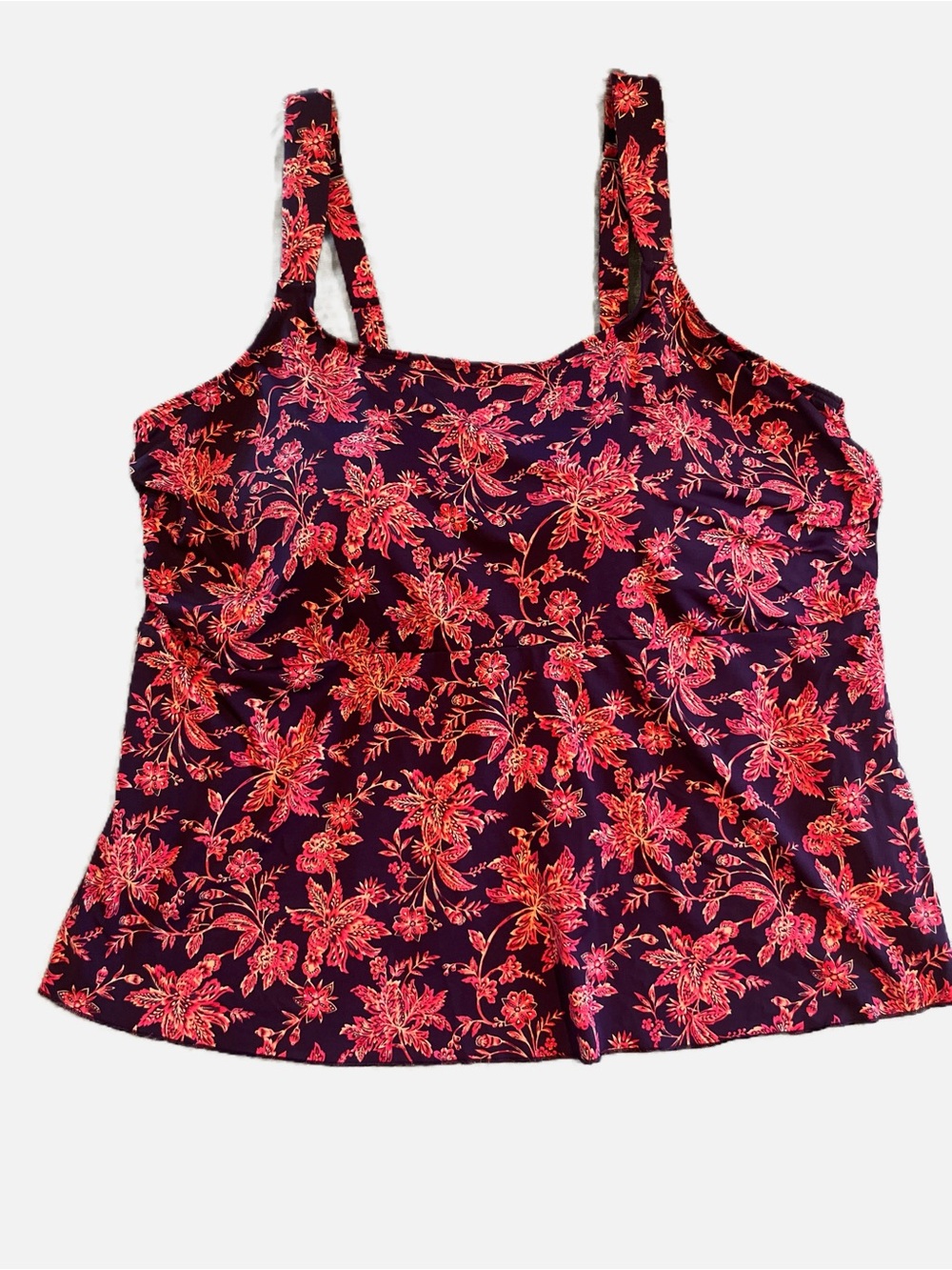 Lands' End Women’s Plus Floral Tankini Swimsuit Swim Top - Pink Deep Purple 3X
